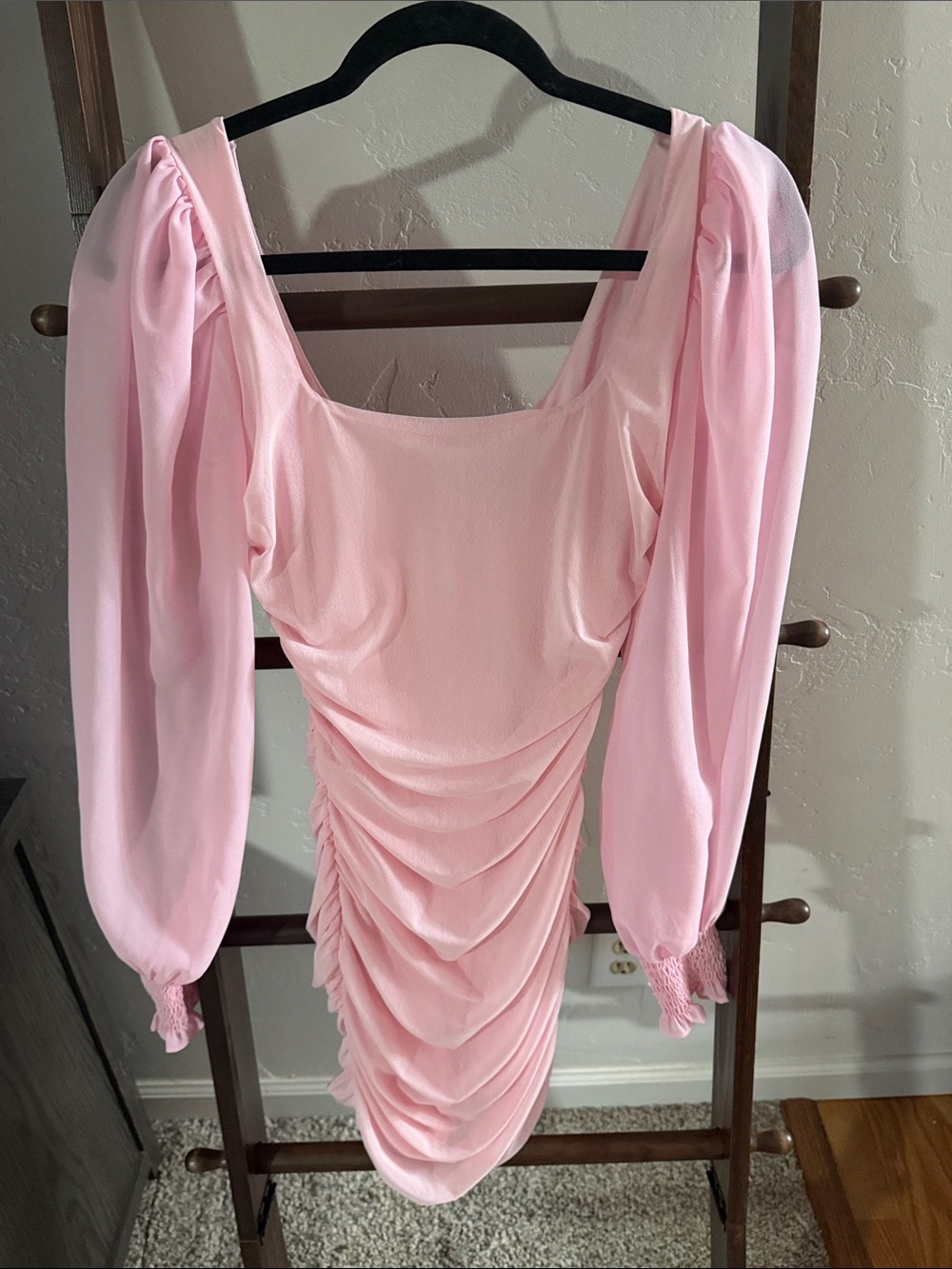 Lulu's Light Pink Ruched Mini Dress with Puff Sleeve